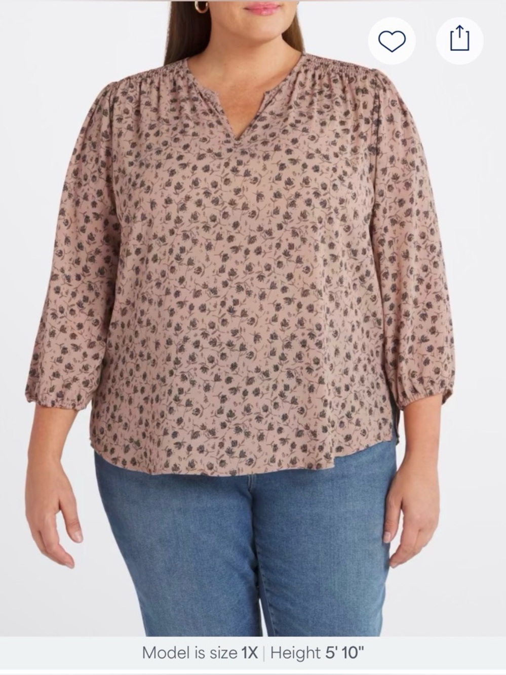 Plus Size Pink Floral Split V-Neck Blouse
